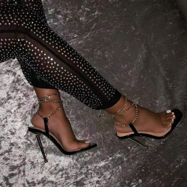 

ladies ankle buckle metal heel sandals women party shoes female summer high platform pumps fashion women's dress, Black