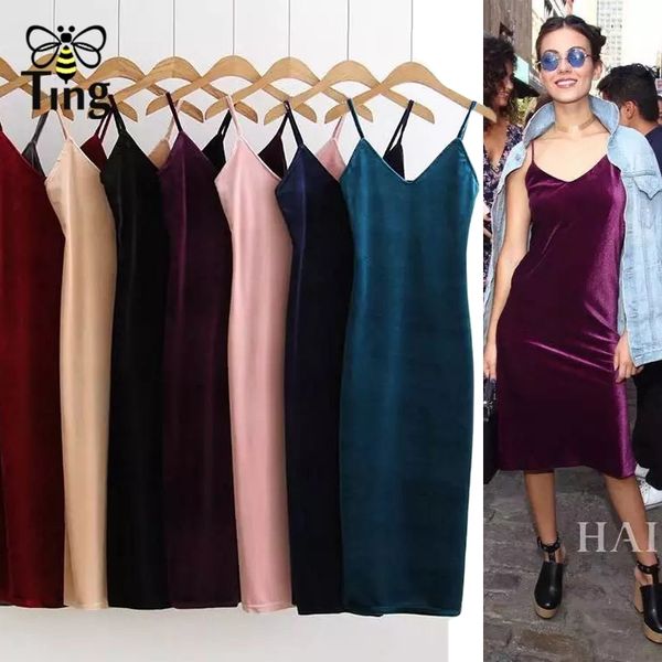 

classic club strap v neck velvet dress women casual sheath bodycon slim party dresses vestidos 8 colors 210513, Black;gray