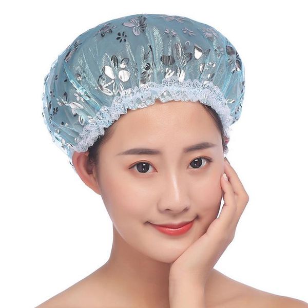 

shower caps double layer stamping cap waterproof elastic band bath resuable hair hat makeup sn3456