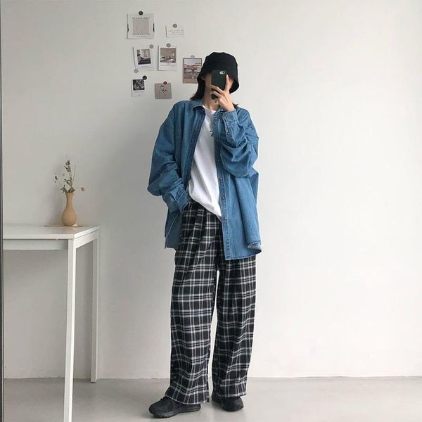 

women's pants & capris women y2k 2021 korean fashion style vintage wide leg baggy kawaii plus size high waist cyber large aesthetic pan, Black;white