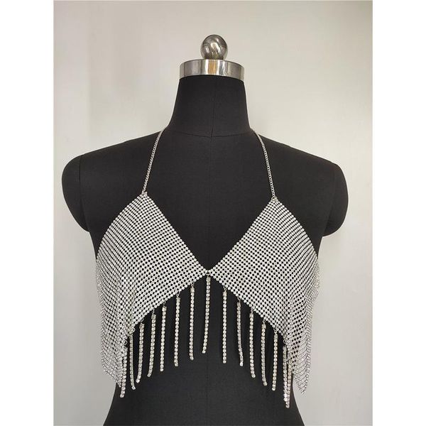 

women's tanks & camis bright diamond halter rhinestone tassel tank sleeveless backless handmade patchwok deep v neck hollow out vest v, White