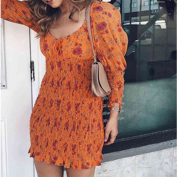 

backless vintage boho summer dress women flower print bodycon beach mini dress ruffle floral orange dress 210415, Black;gray