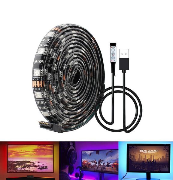 

strips 5v usb led strip rgb light 1m 5m 60leds/m waterproof bpcb flexible neon controller remote music mini control