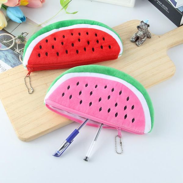 

pencil bags kawaii watermelon plush bag fruit stationery lady cosmetic student cute school supplies