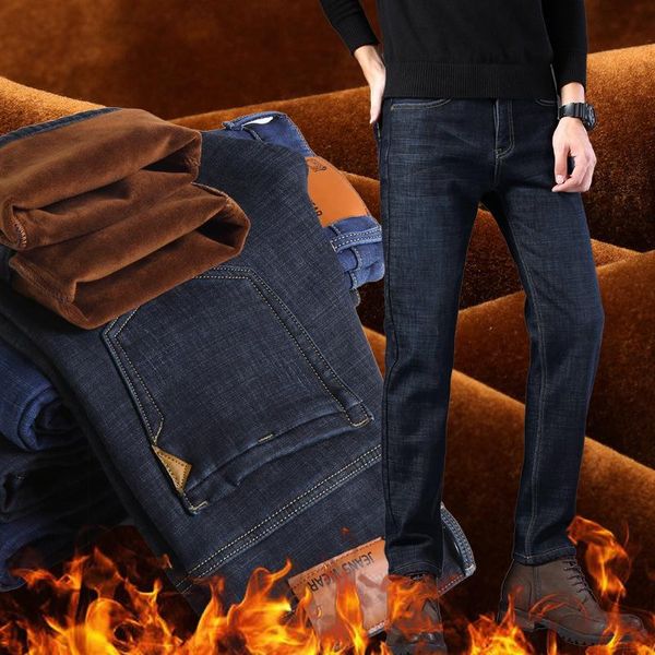 

men's jeans 2021 men activities warm autumn winter flocking soft, Blue