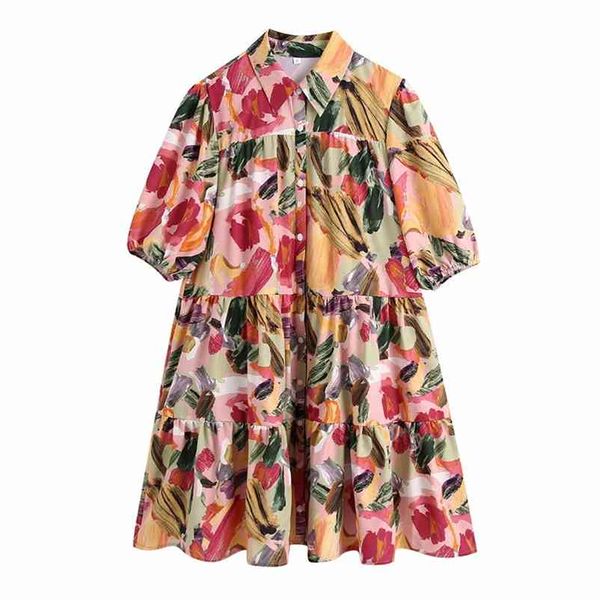 Oversize Frauen Umlegekragen Kleid Frühling-Herbst Mode Damen Chinesischen Stil Lose Weibliches Hemd Mini 210515