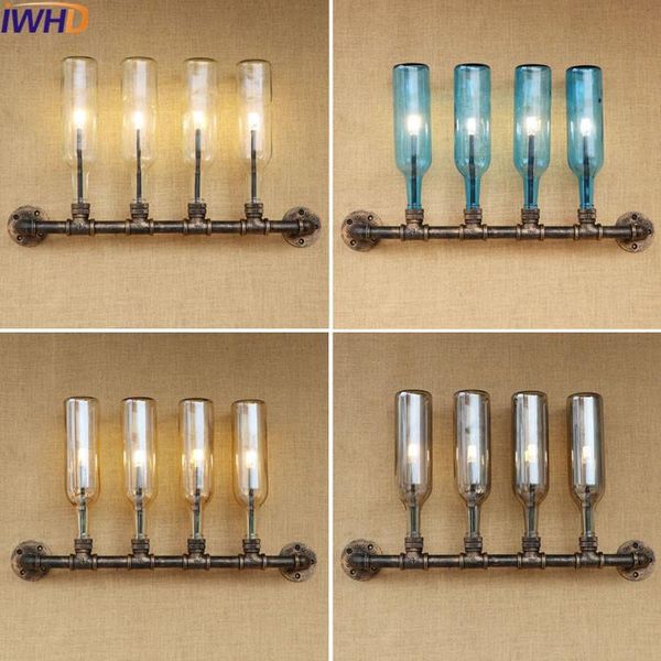 

wall lamp iwhd sconce iron vintage retro loft edison industrial led lighting fixtures water pipe glass bottle e27 light home