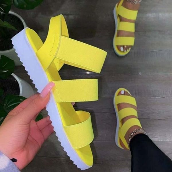 

sandals 2021 woman summer candy color open toe flat shoes women elastic band party platform women's beach outdoors, Black