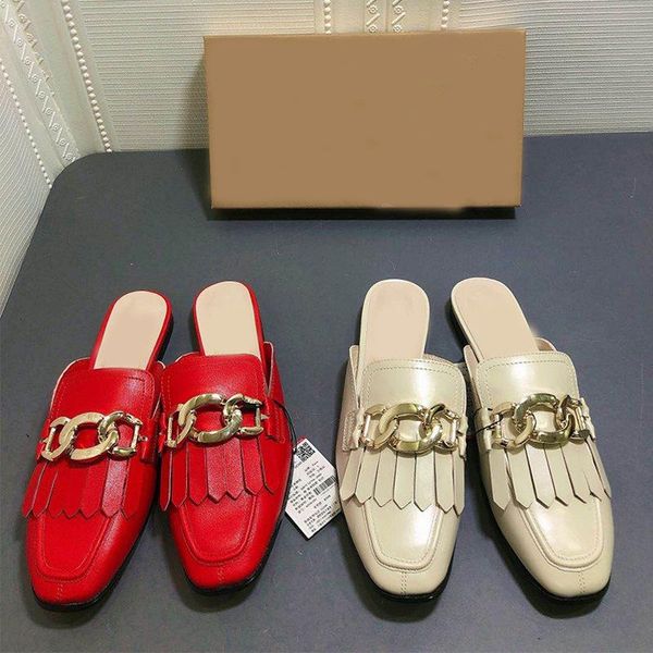 

slippers cover toe low shoes woman 2021 loafers rivet flat female mule square mules basic metal decoration slides rubber fabric, Black