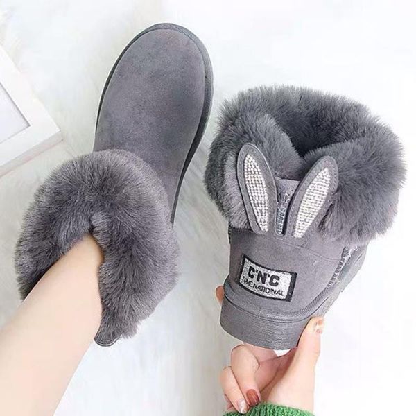 

boots ear ankle women winter shoes suede woman snow cute women's furry botas de mujer warm plush cotton, Black