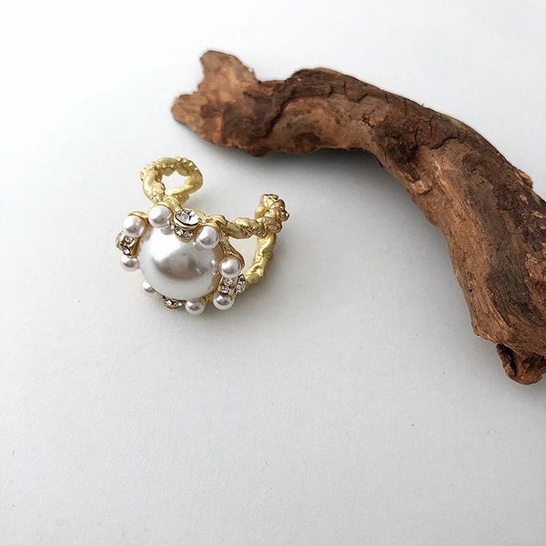 

orgin summer baroque open natural freshwater pearl ring for women elegant adjustable rhinestone jewelry accessories wedding rings, Slivery;golden
