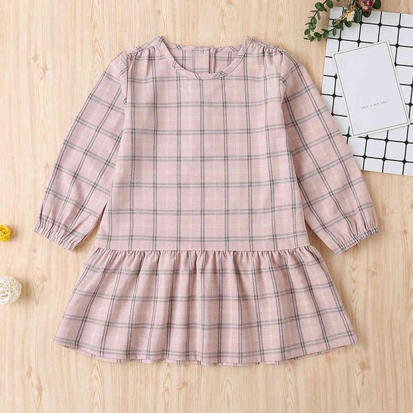 

fashion children's clothes autumn girls dress european and american style baby girl plaid princess 210515, Red;yellow