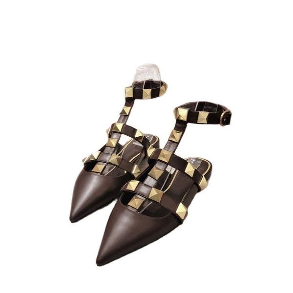 

big rivet pointed leather high heel 4cm fashionable women's shoes sandals black fashion