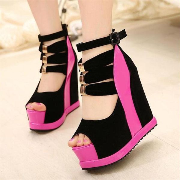

dress shoes 2021 sandals women platform wedges thick bottom summer female high heels fish mouth woman zip mixes color, Black