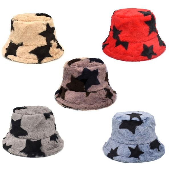 

wide brim hats winter faux fur fluffy bucket women outdoor warm sun hat soft plush furly, Blue;gray