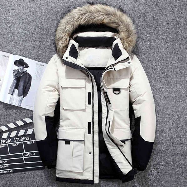 

white duck feather men's et, thick fur coat, large collar, waterproof, windproof, winter - 40 degre, 2020, Black