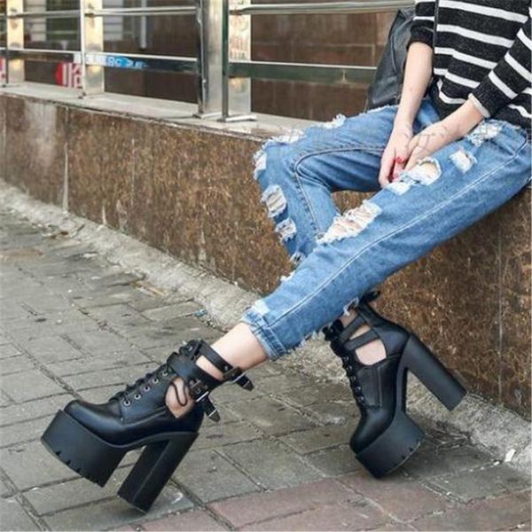 

15cm 2021 autumn and winter women's shoes muffins super high heel clasping thick waterproof platform rider boots sandals, Black