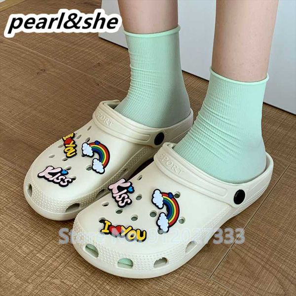 

sandals cartoon cute garden women summer slippers casual white slip on loafers hole zuecos de verano mujer, Black