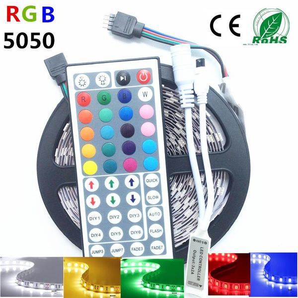 

waterproof rgb led strip light smd flexible dc12v 150led 5m rope +44key ir remote controller strips