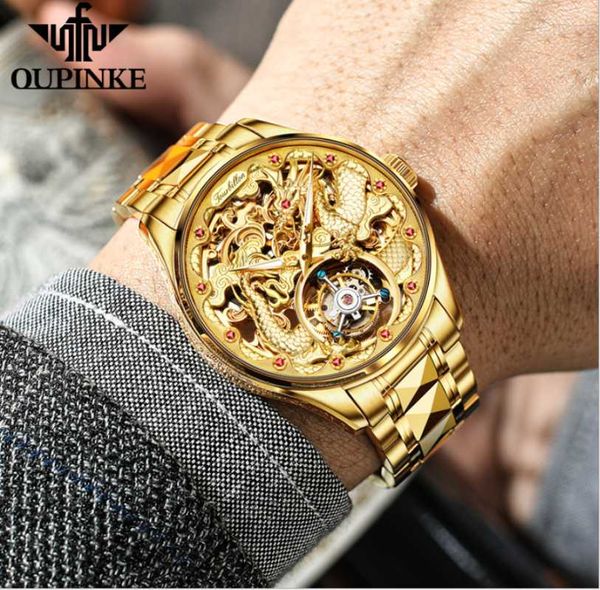 Top Luxury Watch Real Tourbillon Mechanical Gold Dragon Collezione impermeabile Orologi avanzati per orologi da polso da uomo