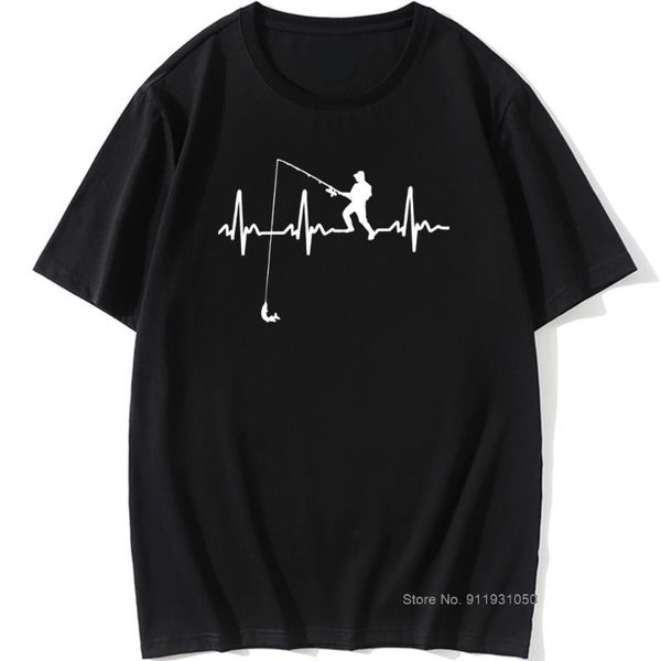 

men's t-shirts birthday gifts for dad fish heartbeat funny t shirt accessories present 100% cotton t-shirt men fisherman streetwear, White;black
