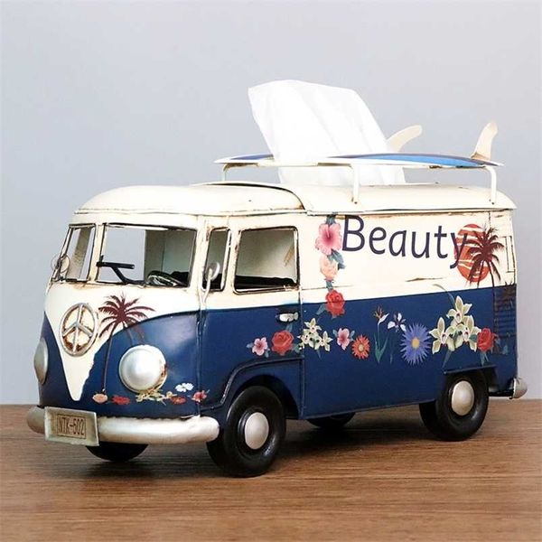 Flor Retro Ferer Bus Tissue Caixa Modelo Estatuetas Carro Artesanato Decoração de Casa Acessórios para Ornamentos Decoração 211105