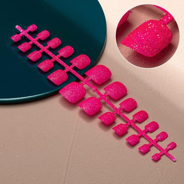 

false nails 1pc gold powder glitter the toenails patch 24tips summer nail art tools artifical toe press on toenail, Red;gold