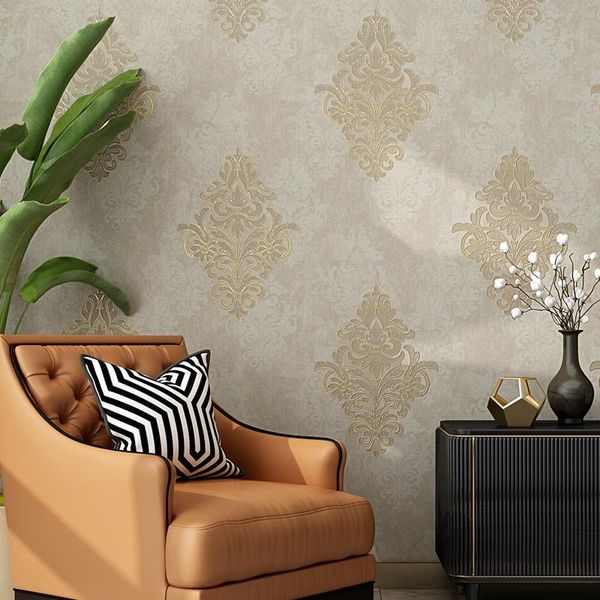 

wallpapers european-style damascus non-woven wallpaper rotary screen printing 3d three-dimensional bedroom living room tv background wall