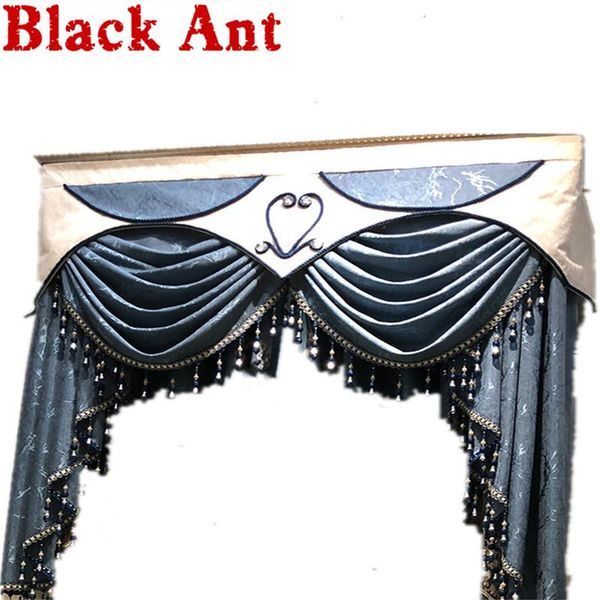 

european royal luxury valance curtains beads for living room curtain head water wave window rod pocket dl-jd793 & drapes