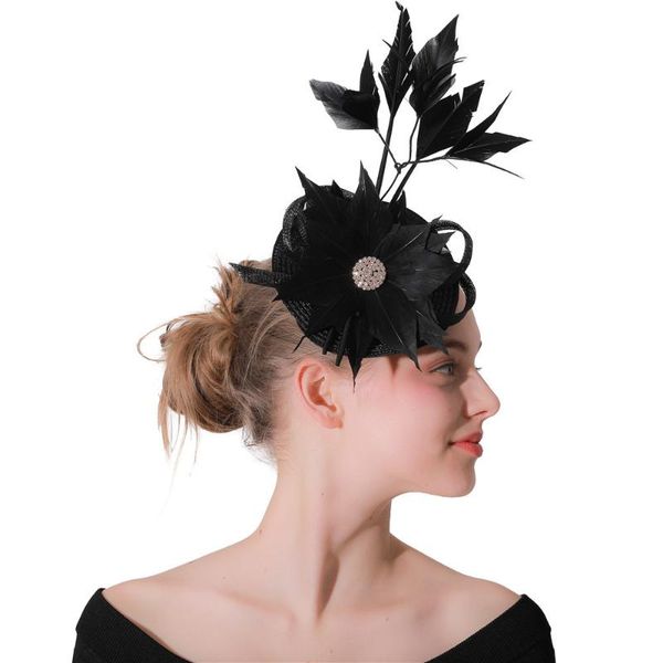 

stingy brim hats black feather fascinator for weddding ladies fedora linen hat women elegant pillbox vintage floral m161, Blue;gray