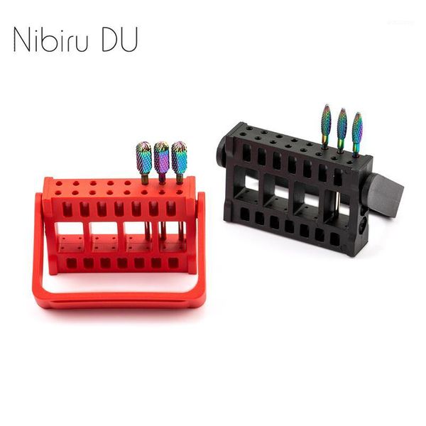 

portable 16 holes nail drill bits display shelf adjustable angle acrylic nails polishing head holder storage box manicure tool1, Silver