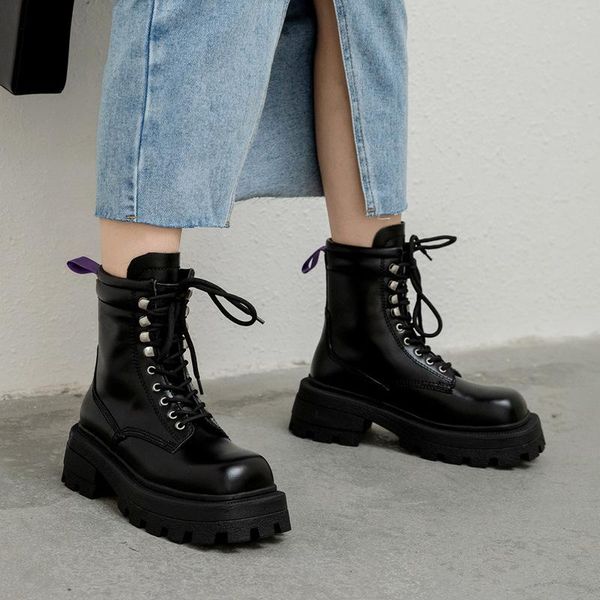 

boots leather boots, women's high-end short muffin, the same 2021, Black