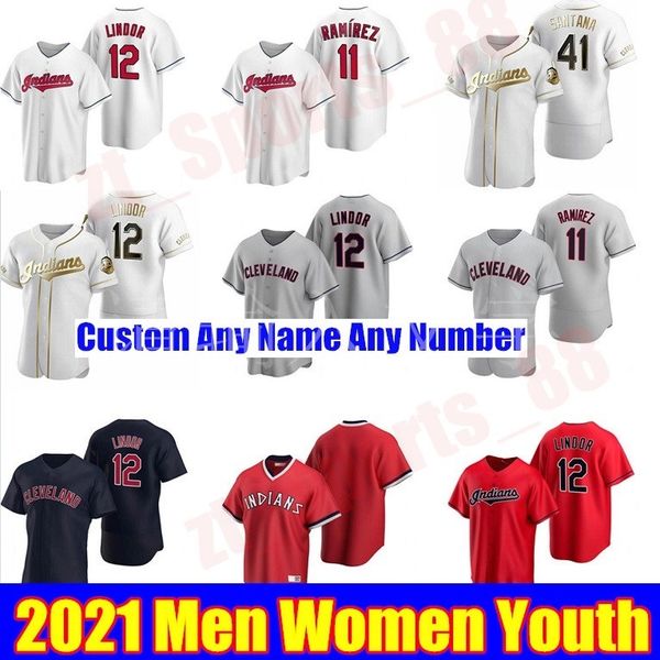 

2021 cleveland men women kids baseball jerseys jose ramirez roberto perez shane bieber franmil reyes oscar mercado clevinger jersey, Blue;black