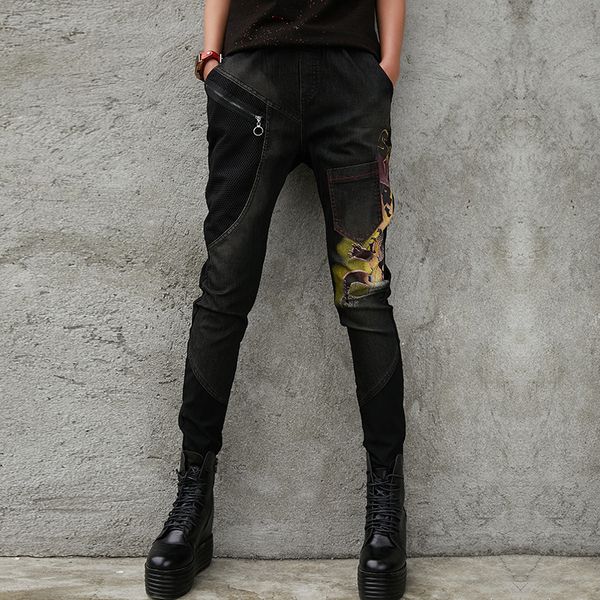 

#2230 casual cotton jeans for women black spring autumn pencil ladies pockets zipper slim denim pants female streetwear, Blue