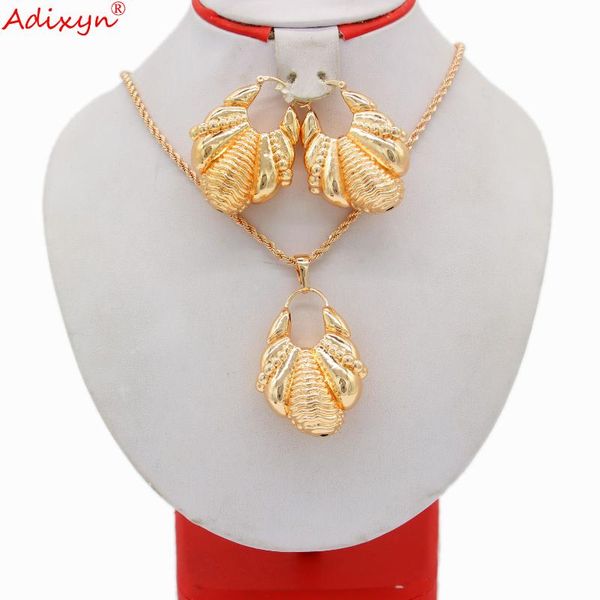 

earrings & necklace adixyn luxurious rose gold color jewelry sets hollow necklace&earring&pendant for women/girls birthday party gift n05141, Silver