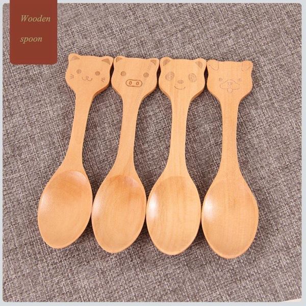 

wooden baby feeding spoons cute cartoon animal training spoon kids flatware tableware cups, dishes & utensils