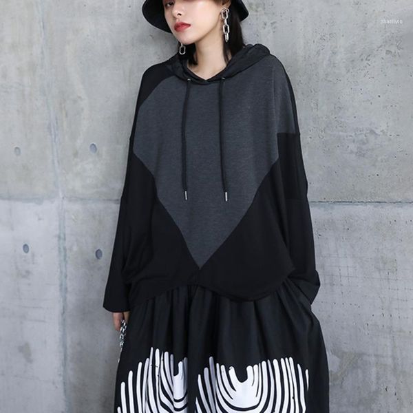 

autumn 2021 women streetwear long sleeve vintage pullovers hooded casual thin large size femme coat fz26651, Black