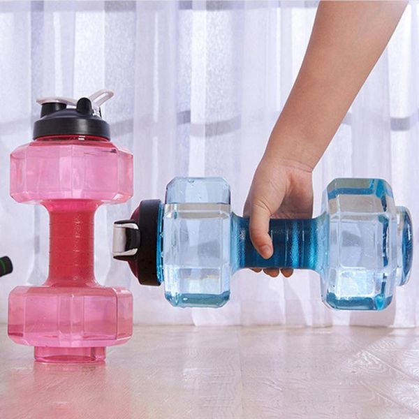 

2.2l sports water bottle gym jug dumbbell dumbell shaped workout fitness protein leakproof portable unbreakable dumbbells