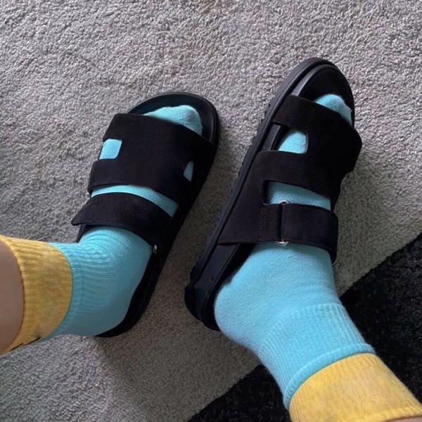 

designers 2021 women flat slides slippers sandals foam runner platform genuine leather shoes sandal beach novelty scuffs shoe 34-42, Black