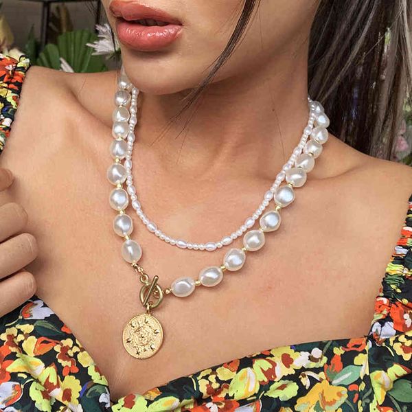 Choker Choker Choker для женщин Bohemia Steard Pearl Pearl Chain Lariat Coin Pedant Ожерелье Винтаж Шея Воротник Ювелирных Изделий Очарование