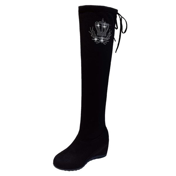 

boots hkxn slim flat thigh high platform women thick sole over the knee shoes black winter long