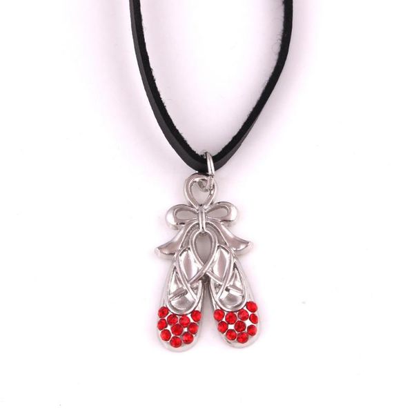 

leather rope chain red ballet shoes cute design women necklace with beautiful crystal zinc alloy pendant necklaces, Silver