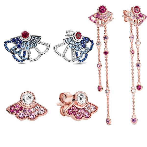 

sterling silver pink fan earrings cubic zirconia stud women anniversary engagement jewelry gift, Golden;silver