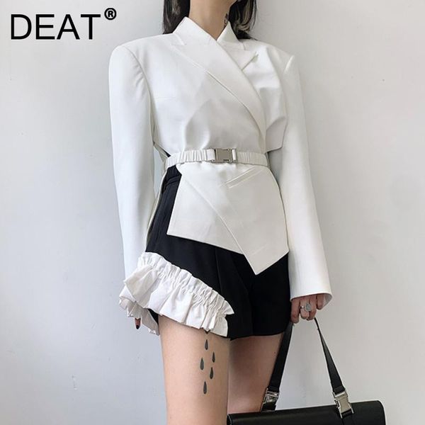 

women's suits & blazers [deat] notched collar solid color side split cut belt irregular suit coat temperament british style 2021 spring, White;black