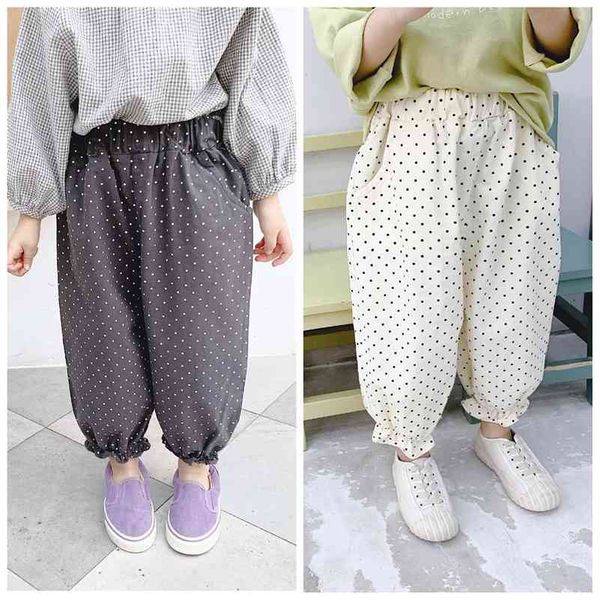 

kids cute dot loose casual pants baby girls spring autumn all-match ankle-tied 210708, Blue
