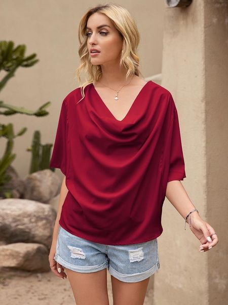 

women's blouses & shirts elegant fashion summer for women 2021 short sleeve v neck blouse loose casual outfits soft comfortable multic, White