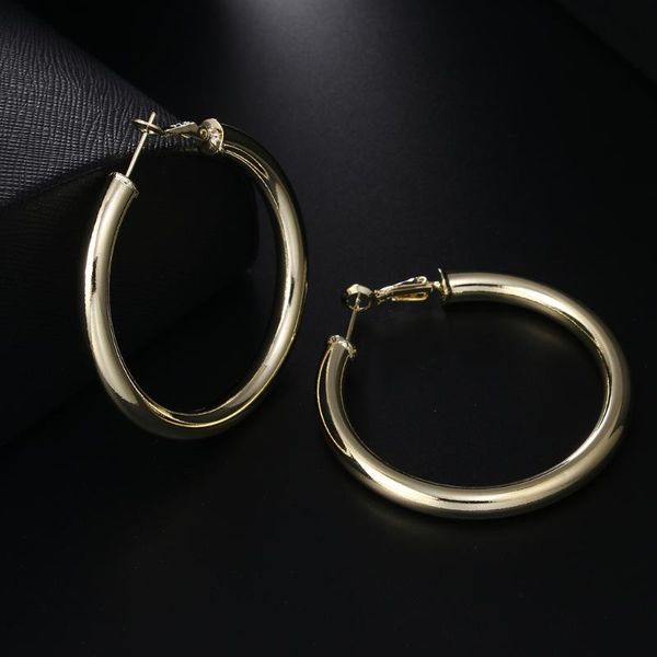 

hoop & huggie 18k gold fashion jewelry 925 sterling silver 5mm earrings for woman beautiful 5cm big circle valentine's day gifts, Golden;silver
