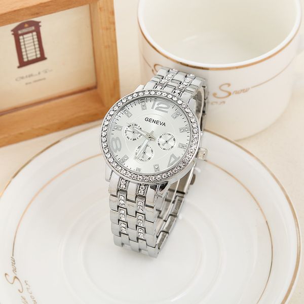 

steel band rhinestone watches fashion high-end women's watch quartz watche, Slivery;brown