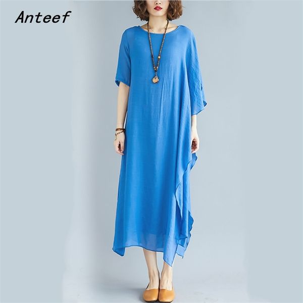 

cotton linen plus size vintage ruffle dresses for women casual loose long summer sun dress elegant clothes ladies sundress 210517, Black;gray