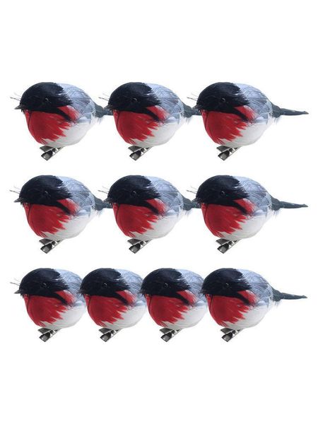 

christmas decorations 10pcs artificial robin bird with clip xmas tree ornament cute feather foam birds figurine home garden decoration